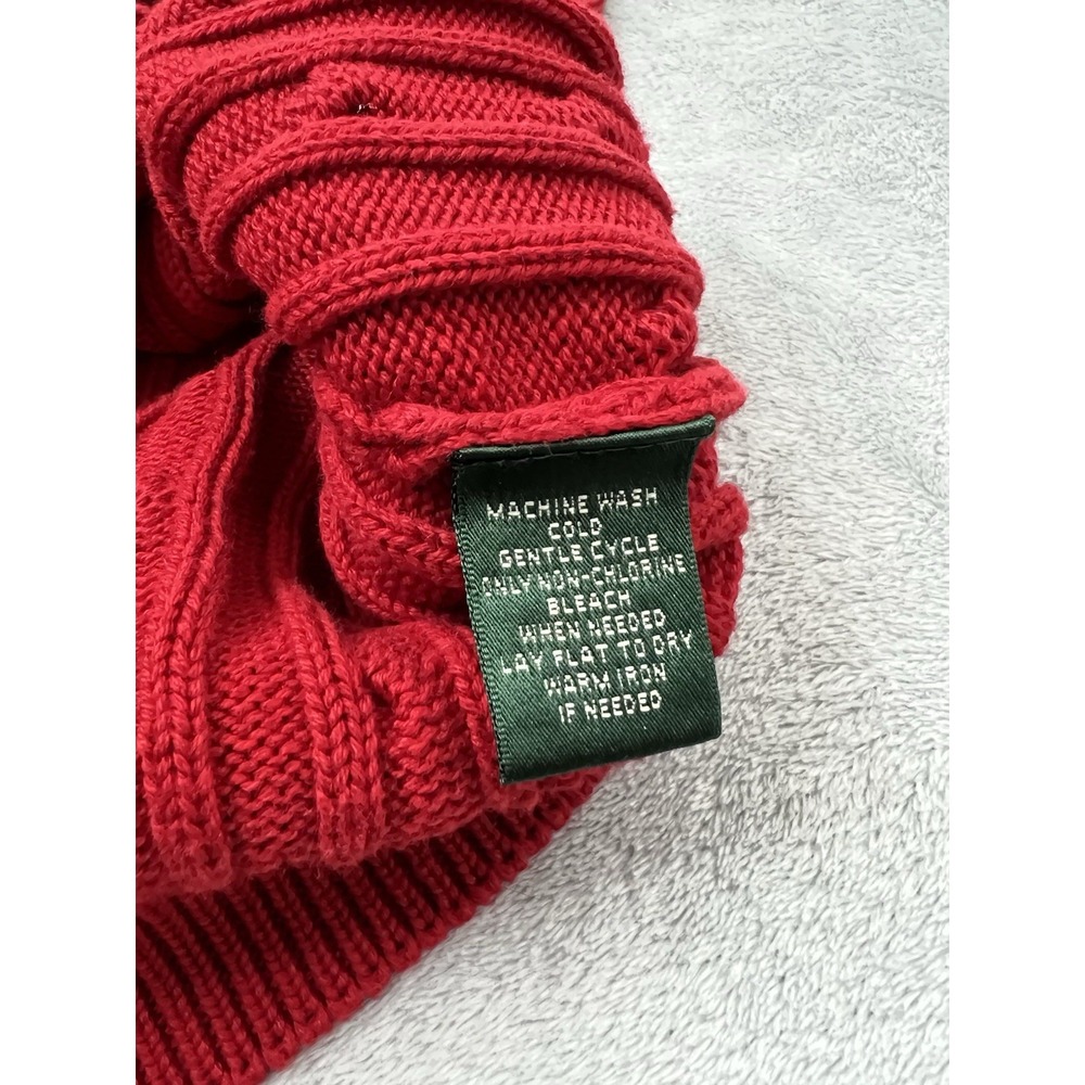 Ralph Lauren Cable Knit Sweater Womens Large Red Shawl Collar V-Neck Pullover - Picture 6 of 8